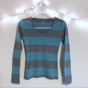 Tommy Hilfiger | Striped Long Sleeve Teal and Grey
